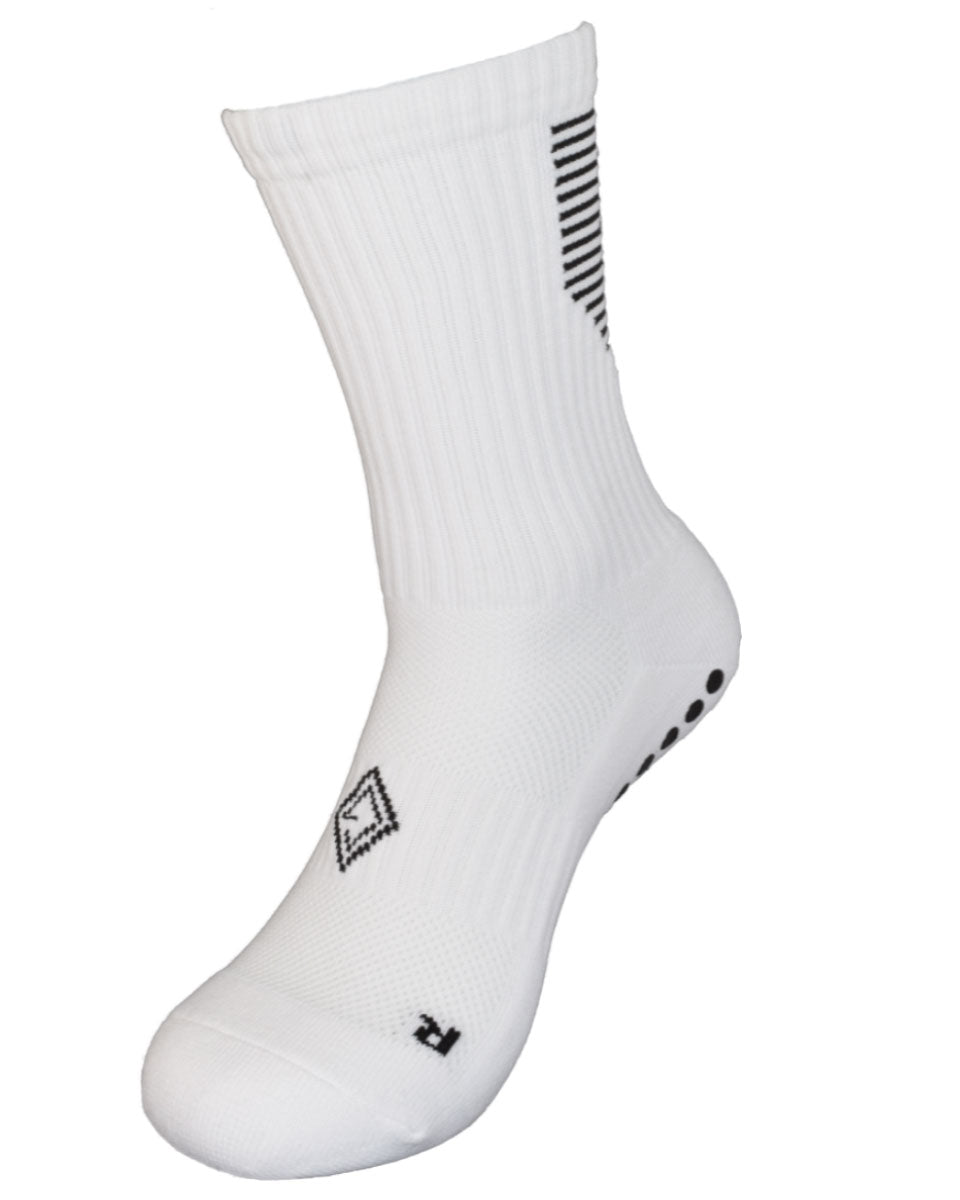 Contrast - White - Black Grip Midcalf Length Premium Football Grip Socks