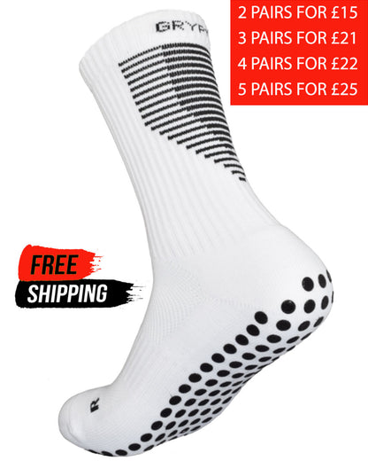 Contrast - White - Black Grip Midcalf Length Premium Football Grip Socks