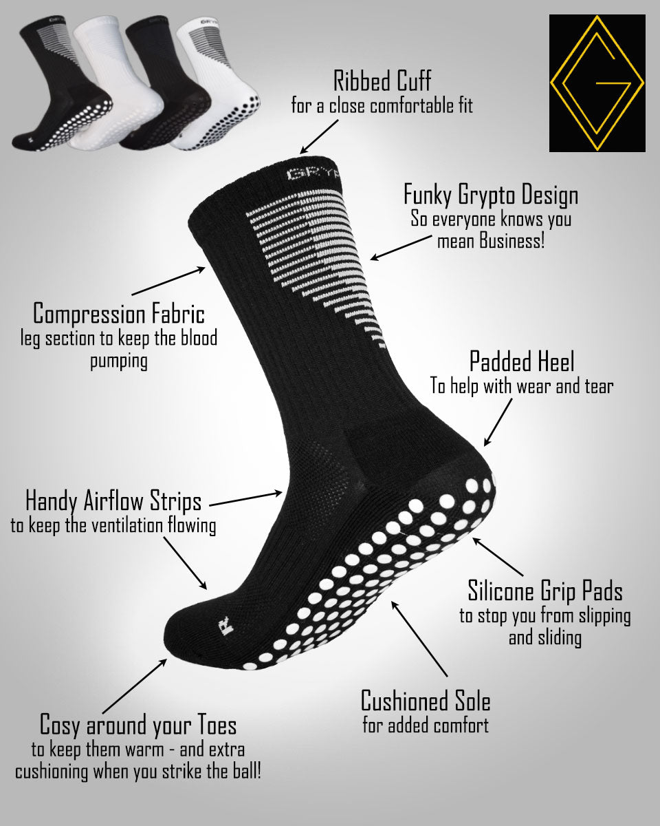 Shadow - Black - White Grip Midcalf Length Premium Football Grip Socks